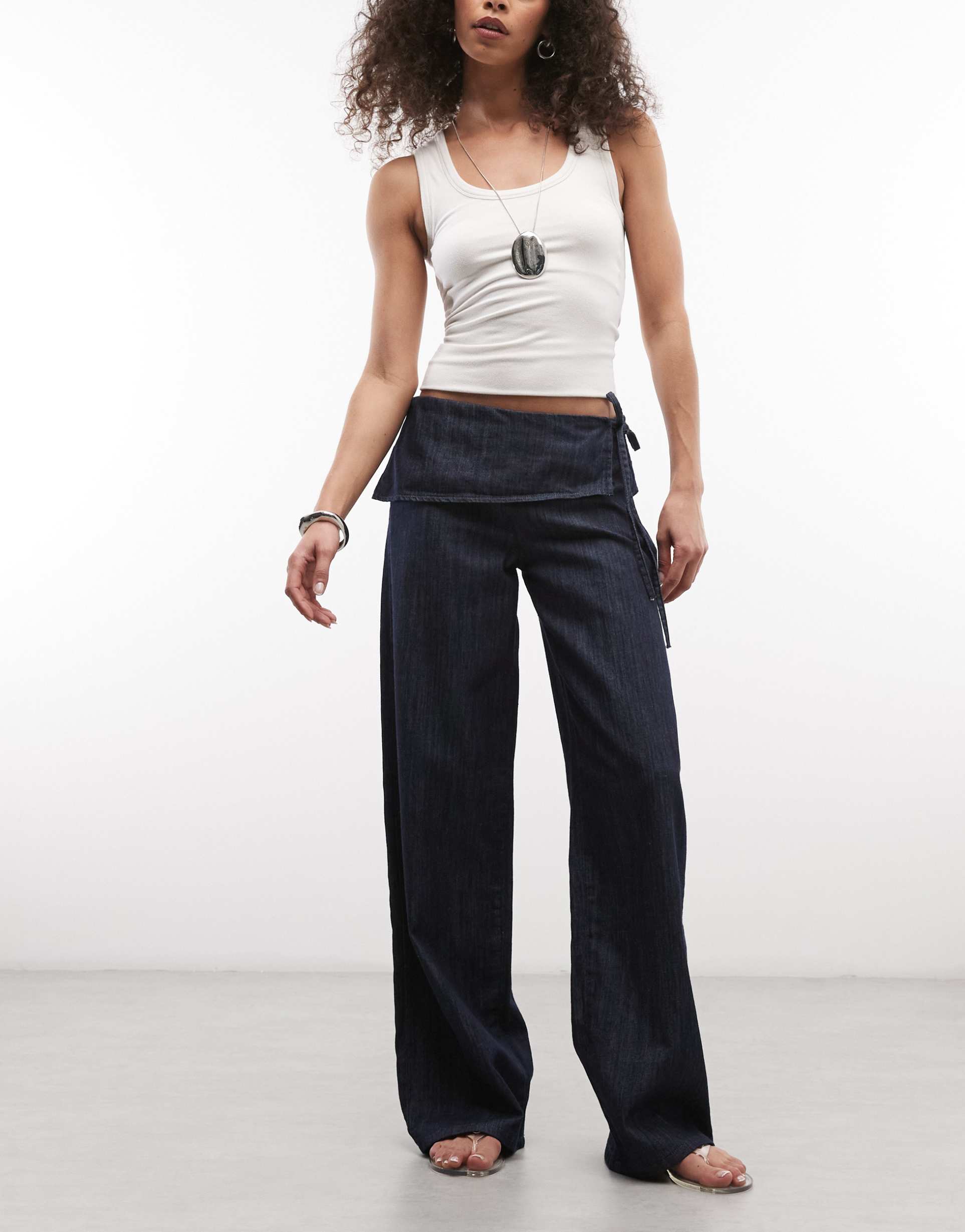 reclaimed vintage indigo chambray pants with tie detail