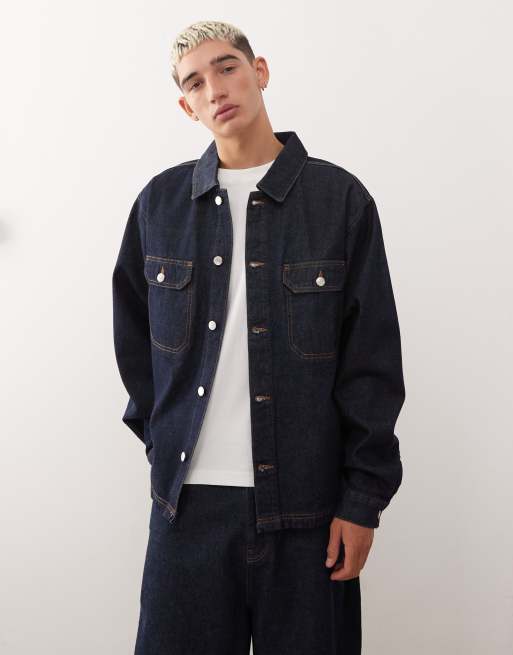 Reclaimed Vintage – Indigoblå jeansskjorta i cowboystil, del av set 