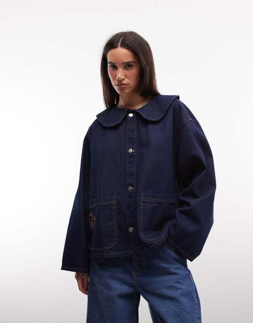 Reclaimed Vintage – Indigoblå jeansskjorta med peter pan-krage , 3 av 4