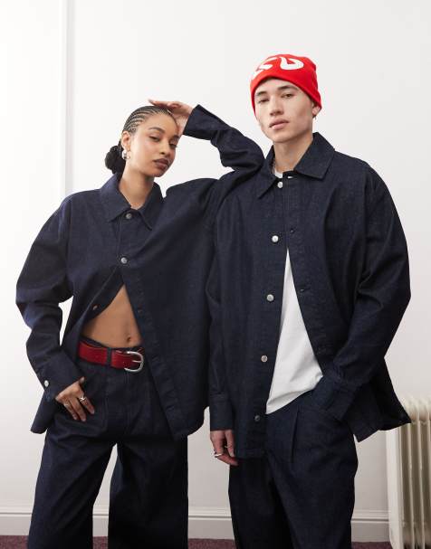 Reclaimed Vintage – Indigoblå, tvättad, oversize jeansskjorta i unisex-modell - view 1