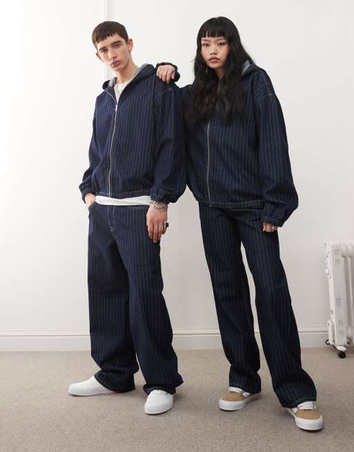 Reclaimed Vintage - Indigoblåt denimsæt med nålestriber