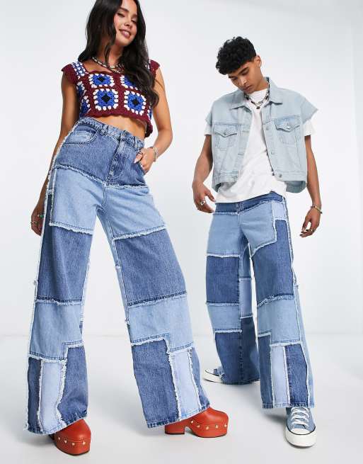 Reclaimed Vintage Inspired 00s Baggy Unisex Patchwork Jeans Asos