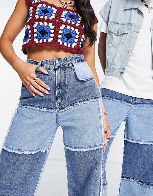 Inspired 00s baggy unisex patchwork jean ASOS Kleidung Hosen & Jeans Jeans Baggy & Boyfriend Jeans 