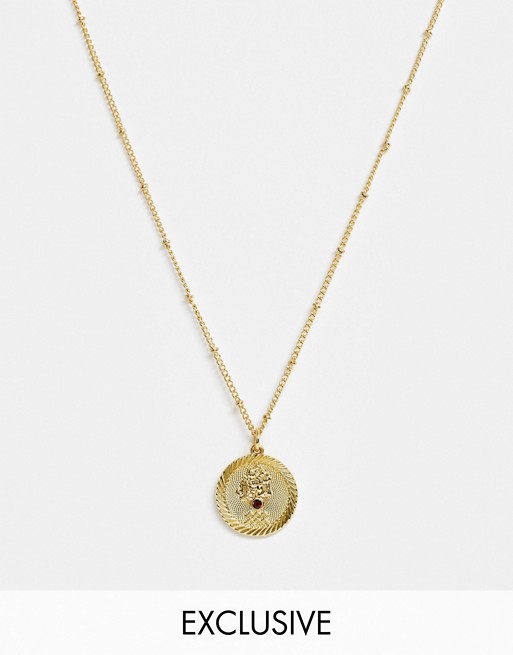 Reclaimed Vintage inspired 14k gold plate aquarius star sign coin necklace