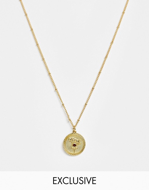 Reclaimed Vintage inspired 14k gold plate aries star sign coin necklace