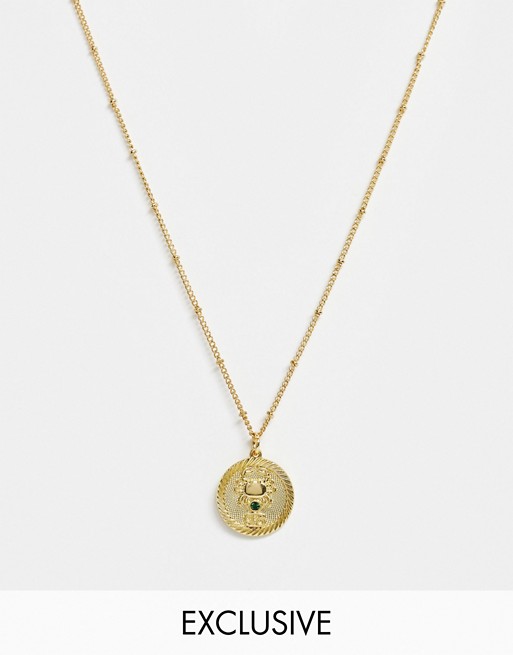 Reclaimed Vintage inspired 14k gold plate cancer star sign coin necklace