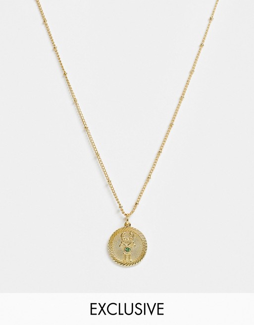 Reclaimed Vintage inspired 14k gold plate gemini star sign coin necklace