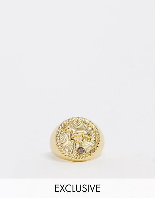 Reclaimed Vintage inspired 14k gold plate leo star sign coin ring