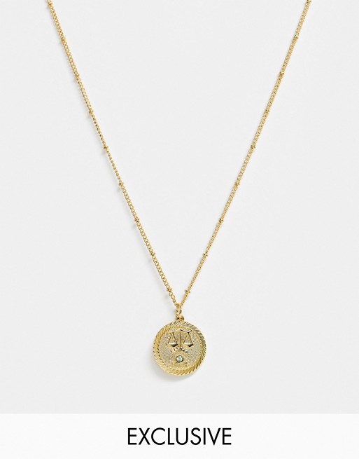 Reclaimed Vintage inspired 14k gold plate libra star sign coin necklace
