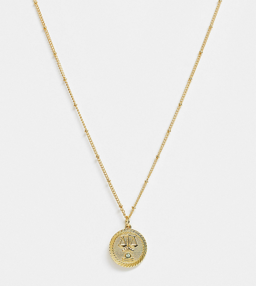Reclaimed Vintage inspired 14k gold plate libra star sign coin necklace