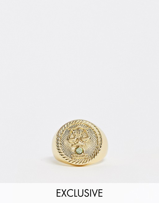 Reclaimed Vintage inspired 14k gold plate libra star sign coin ring