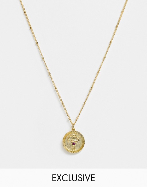Reclaimed Vintage inspired 14k gold plate pisces star sign coin necklace