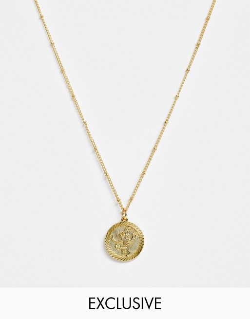 Reclaimed Vintage inspired 14k gold plate scorpio star sign coin necklace