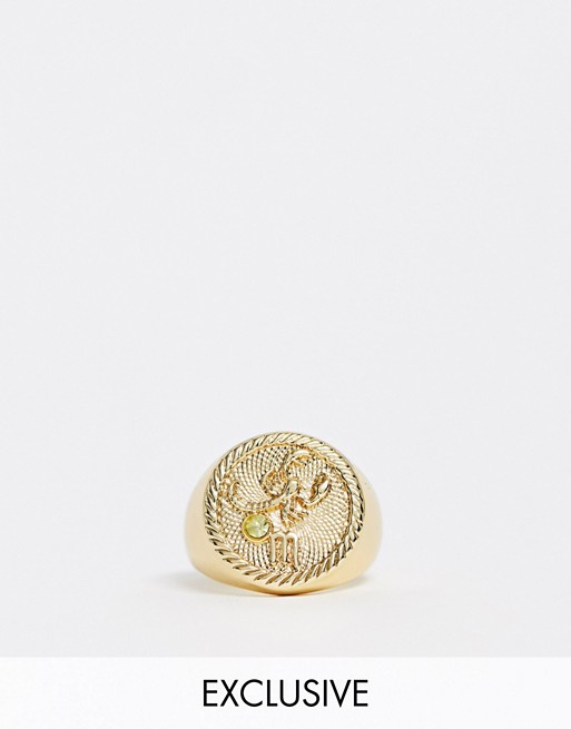 Reclaimed Vintage inspired 14k gold plate scorpio star sign coin ring