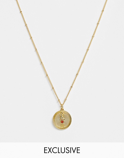 Reclaimed Vintage inspired 14k gold plate virgo star sign coin necklace