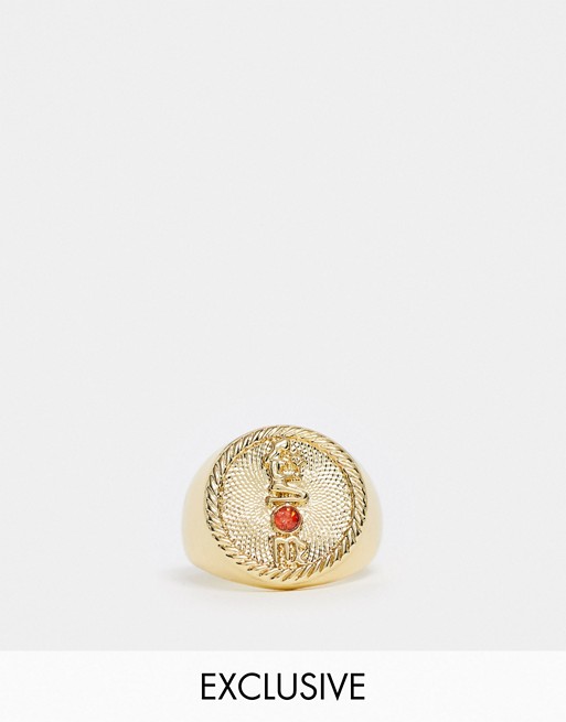 Reclaimed Vintage inspired 14k gold plate virgo star sign coin ring