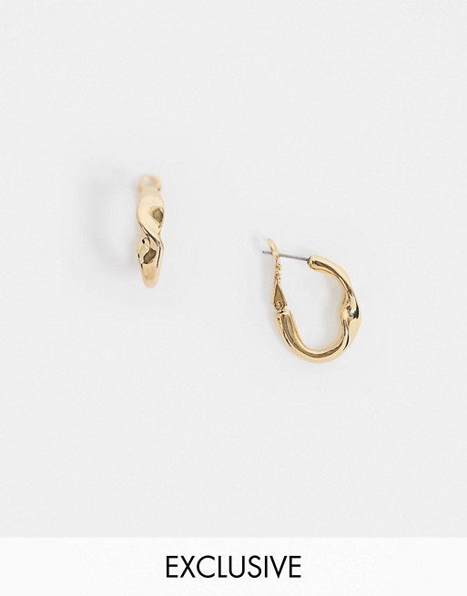 Reclaimed Vintage inspired gold plated warped hoop earrings