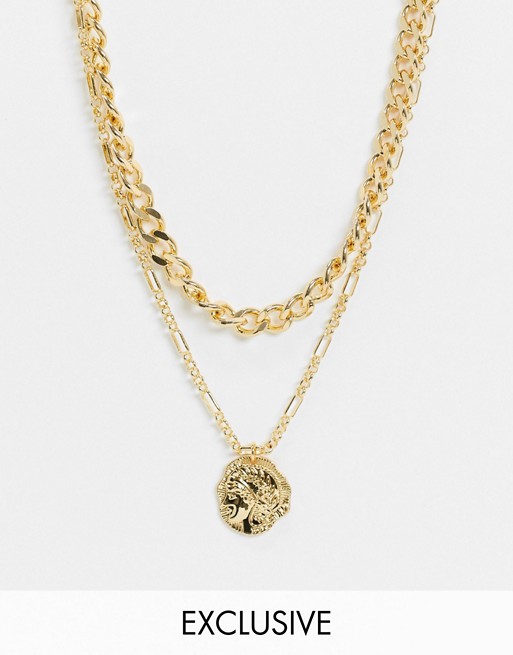 Reclaimed Vintage inspired premium 14k multirow necklace with coin pendant