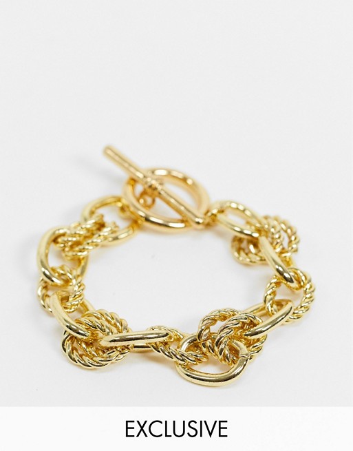 Reclaimed Vintage inspired premium 14k textured chain bracelet with T bar