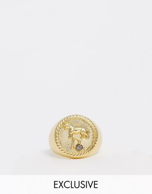 Reclaimed Vintage Inspired - 14k vergulde ring met het sterrenbeeld leeuw-Goud