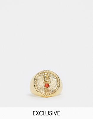 Reclaimed Vintage Inspired - 14k vergulde ring met muntje en sterrenbeeld maagd-Goud