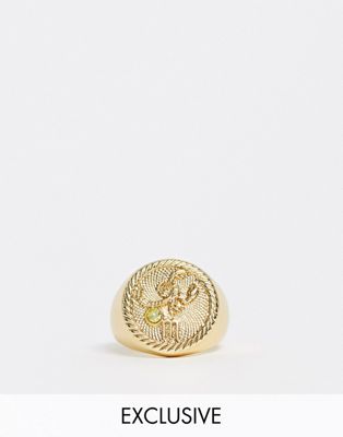 Reclaimed Vintage Inspired - 14k vergulde ring met muntje en sterrenbeeld schorpioen-Goud