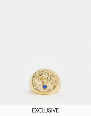 Reclaimed Vintage Inspired - 14k vergulde ring met muntje en sterrenbeeld stier-Goud