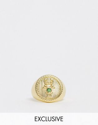 Reclaimed Vintage Inspired - 14k vergulde ring met muntje en sterrenbeeld tweelingen-Goud