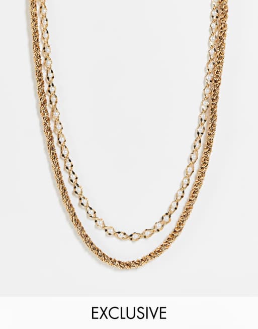 Reclaimed Vintage Inspired – 2er-Pack ultimative Halsketten mit dicker Kette in Antik-Optik und Kette mit Kunstperlenverzierung