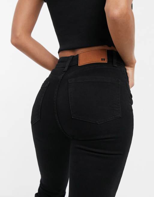 Reclaimed Vintage Inspired 79' super stretch flare jeans in clean black, 3 of 4