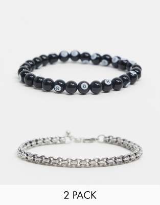 Reclaimed Vintage  Vintageinspirerade armband i 8-pack-Svart Svart