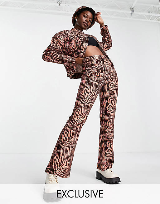 Reclaimed Vintage inspired 86' wide flare in tiger print co-ord