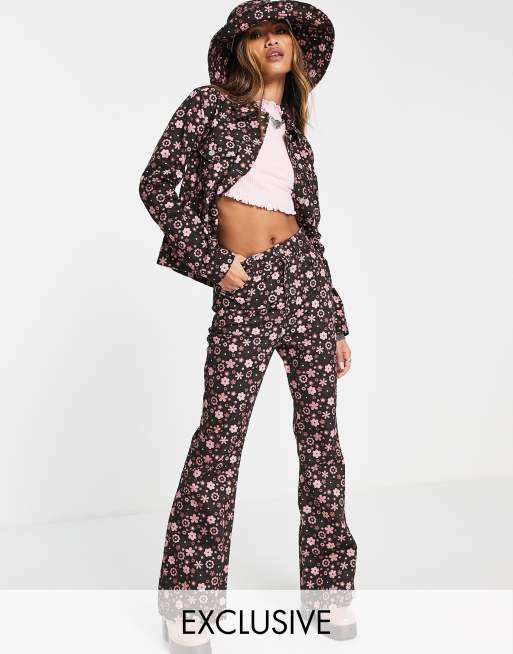 Retro Print Fit & Flare Pants