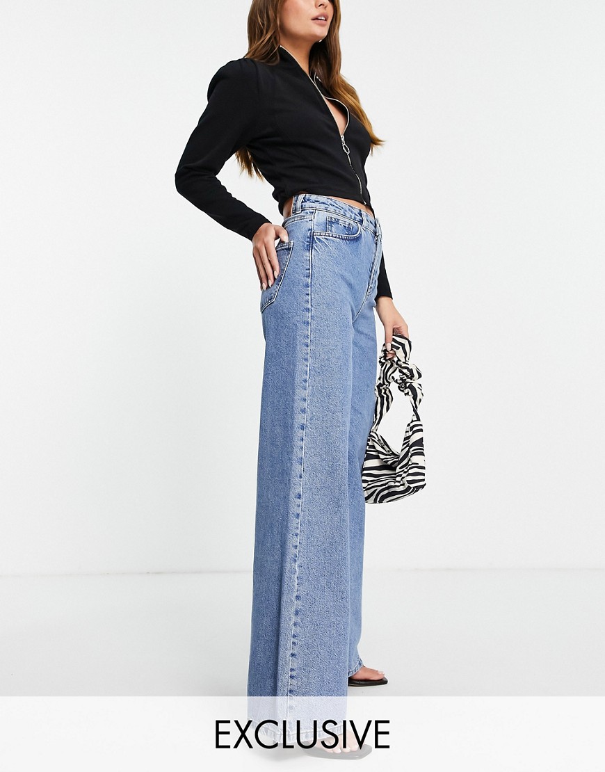 Reclaimed Vintage inspired ’88 wide leg cotton jean in mid wash blue - MBLUE