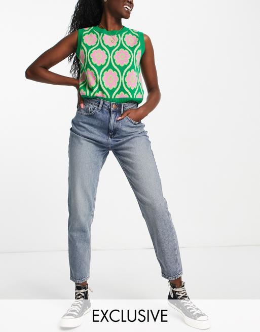 Reclaimed Vintage Inspired '89 slim tapered leg jeans in vintage mid stone wash