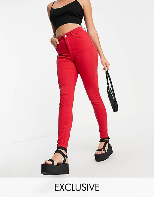 Reclaimed Vintage Inspired '90 skinny jeans in red