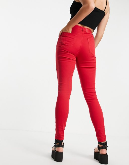 High waisted red skinny jeans clearance