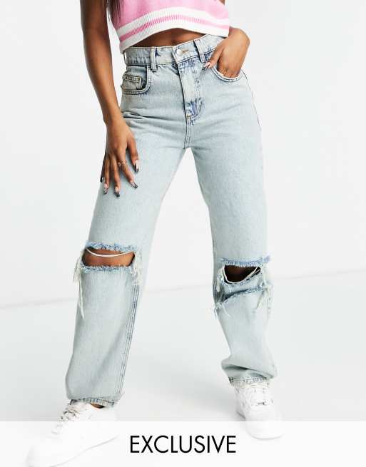 Reclaimed Vintage Inspired - 90'er-inspirerede dad-jeans med ekstreme flænger i antik vask