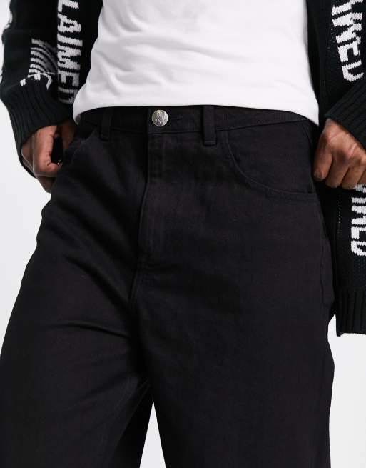Reclaimed Vintage Inspired 90s baggy jeans in clean black, 3 of 4