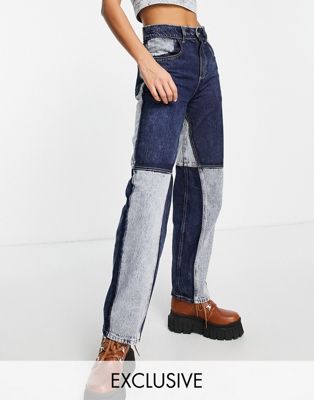 Reclaimed Vintage inspired 90's baggy utility jean in patchwork co-ord
