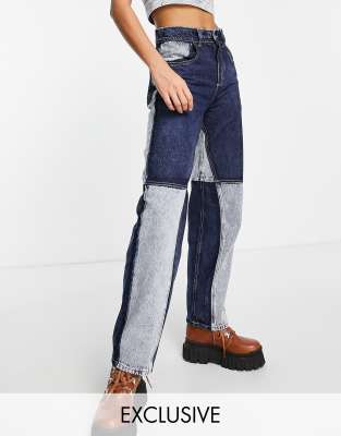 Reclaimed Vintage Inspired 90s Baggy Utility Jeans In Patchwork - Part ...