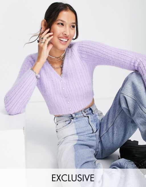 Reclaimed Vintage inspired 90s button cardigan in bright lilac co