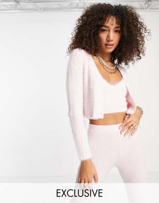 Reclaimed Vintage inspired 90s cardigan with pearl button front in fluffy rib co ord | ASOS