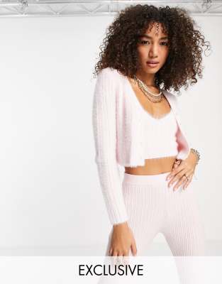 Reclaimed Vintage inspired 90s cardigan with pearl button front in fluffy rib co ord - ASOS Price Checker