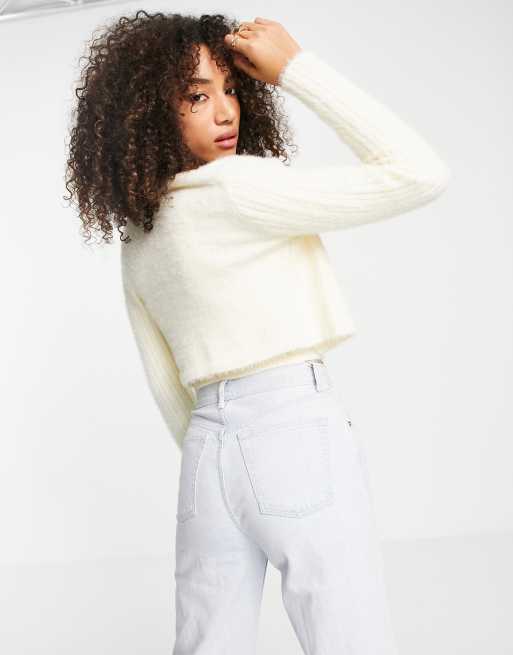 Reclaimed Vintage inspired 90s cardigan with pearl button front in fluffy rib part of a set ASOS
