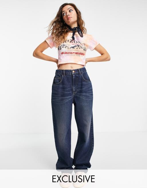 Reclaimed Vintage Inspired 90s dad jeans in dark blue wash