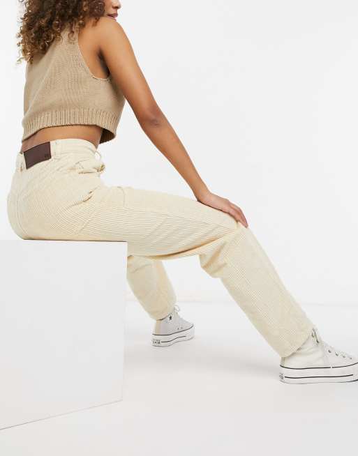 Reclaimed Vintage Inspired 90s dad jeans in ecru corduroy, 4 of 4