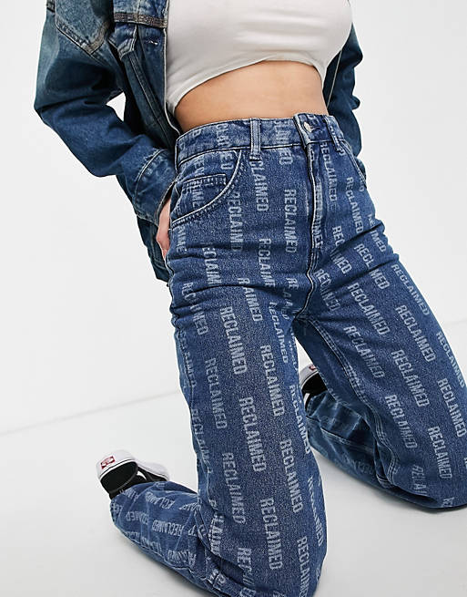 Reclaimed Vintage inspired 90's dad jeans in monogram print - part of a set