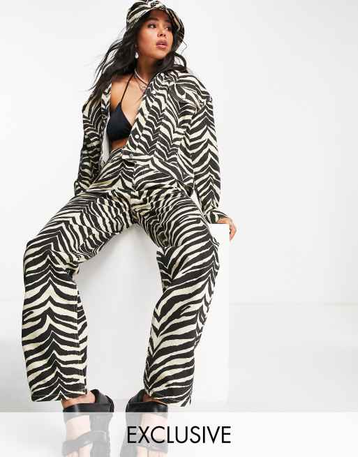 Reclaimed Vintage inspired 90's dad jeans in zebra print co-ord