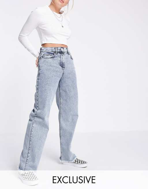 Reclaimed Vintage inspired 90's dad jeans with raw hem in light wash